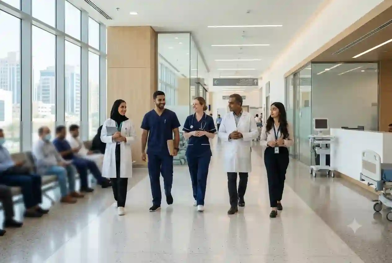 Healthcare professionals working in a modern hospital in Dubai