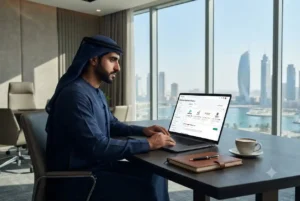 UAE business owner reviewing local business directory listings online