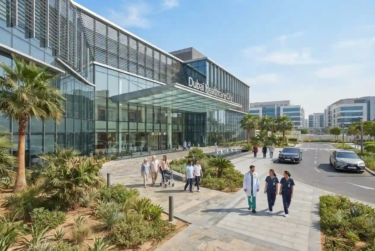 Exterior view of Mediclinic City Hospital in Dubai Healthcare City