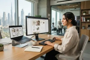 Professional web designer developing a responsive business website for a UAE small business.