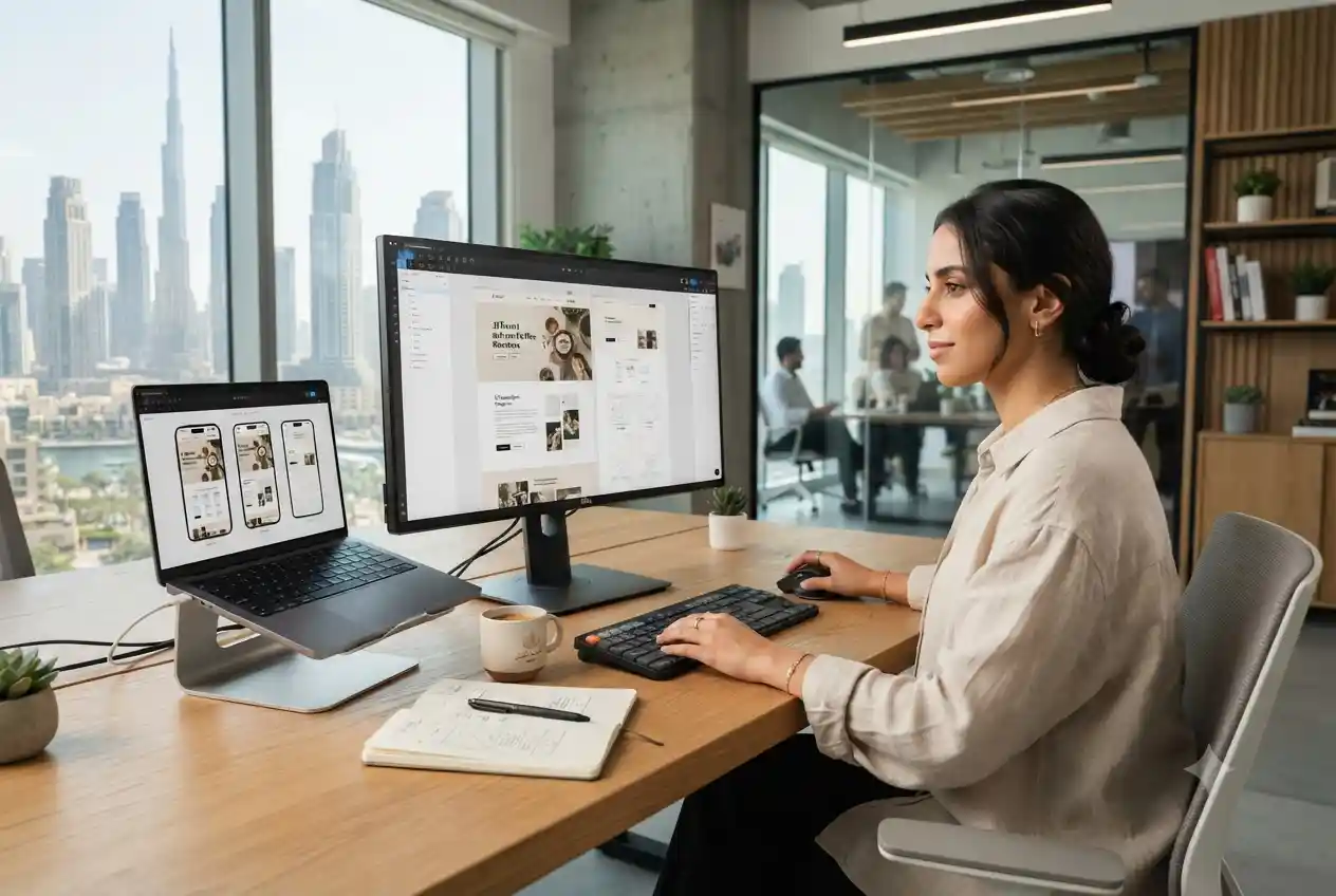 Professional web designer developing a responsive business website for a UAE small business.