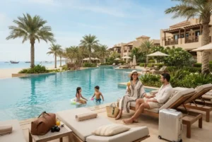 Family enjoying an all inclusive beach holiday from Dubai