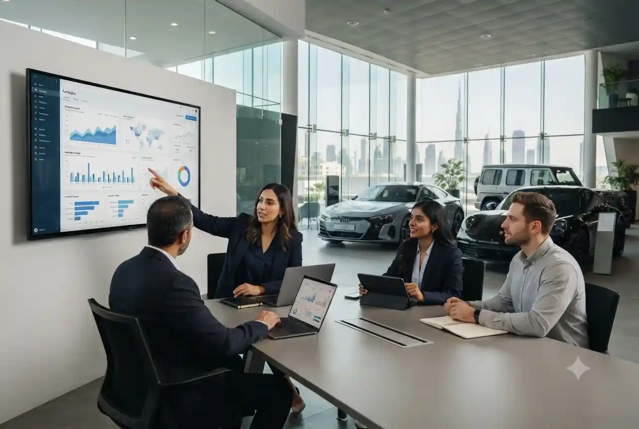 Marketing professionals promoting automotive businesses through digital marketing in the UAE.