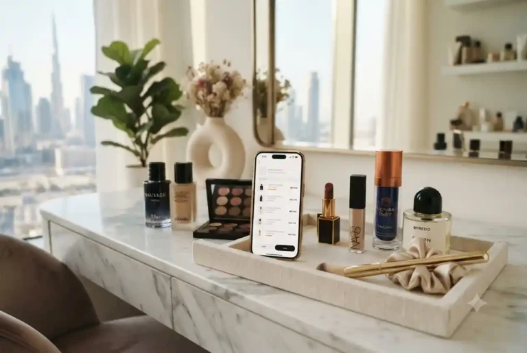 Beauty products and smartphone representing discount shopping