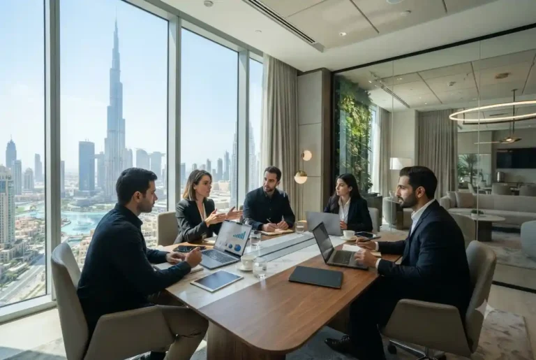 Entrepreneurs planning a profitable business in Dubai office