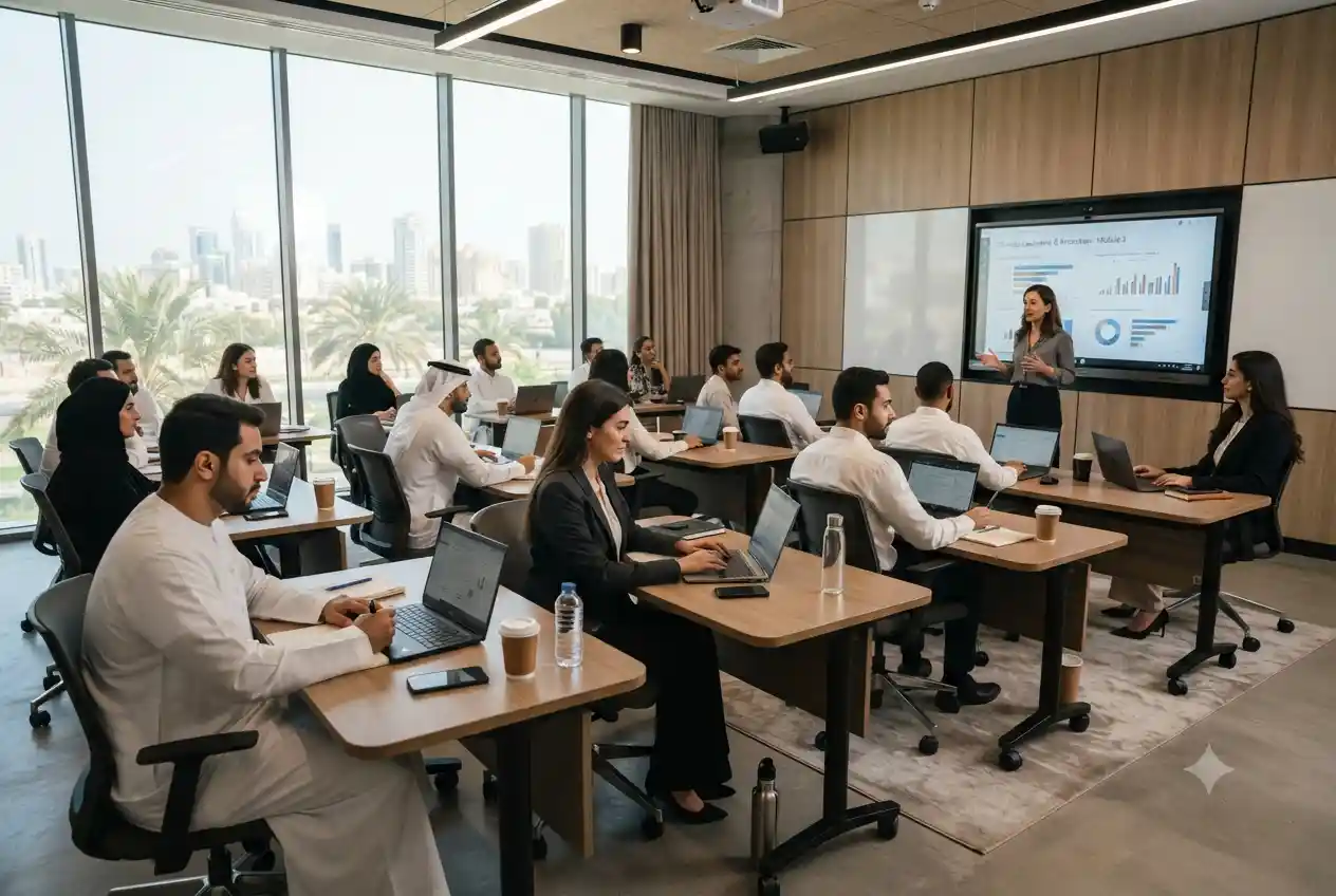 Adult learners attending continuing education classes in Sharjah