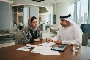 UAE resident discussing credit card repayment options with a bank advisor