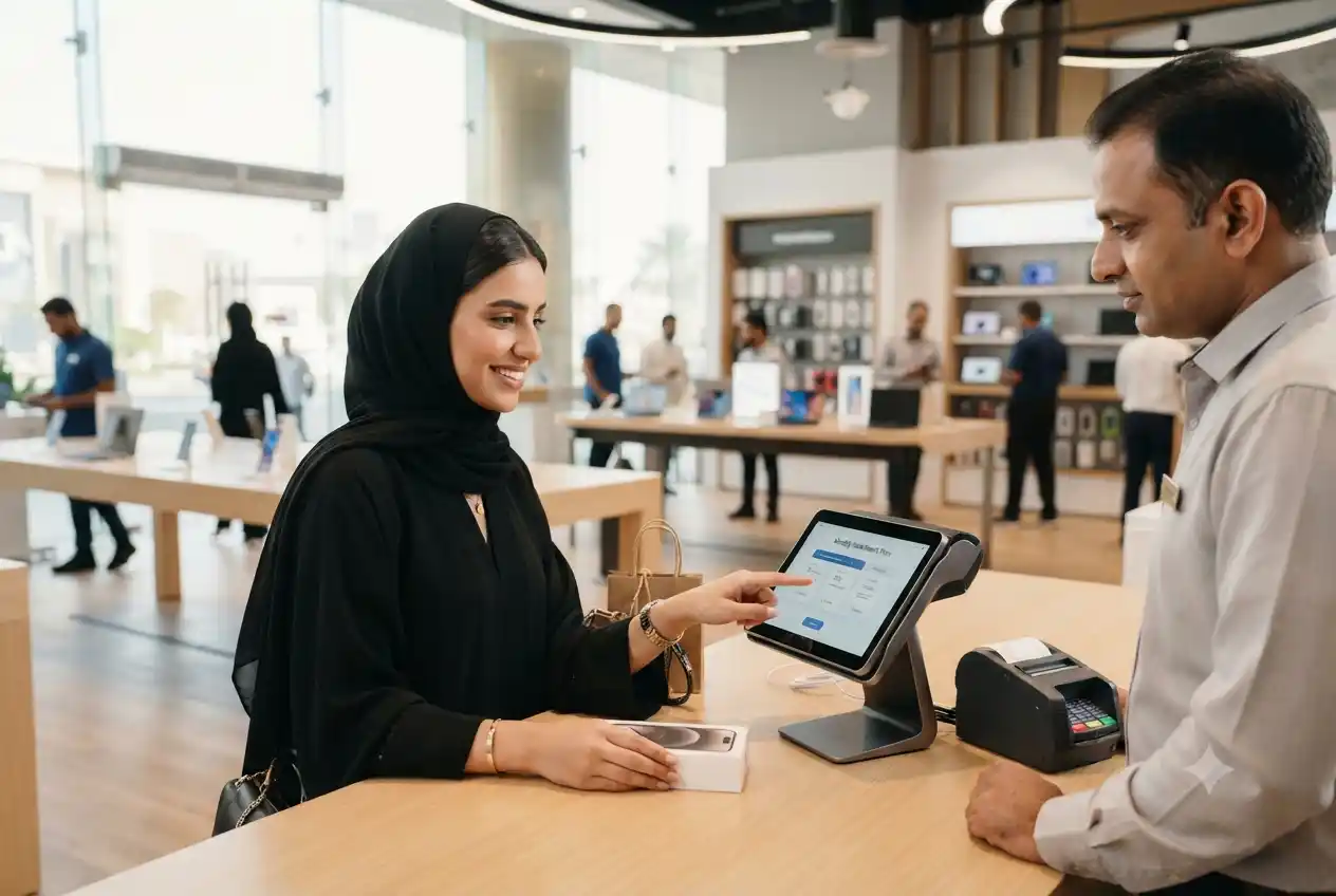UAE customer purchasing a smartphone using a credit card installment plan