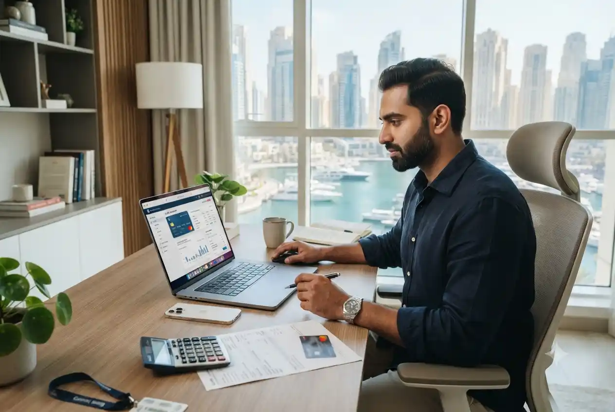 UAE resident reviewing credit card interest rates and banking charges
