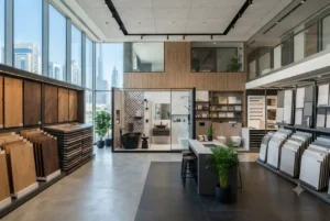 Modern Danube Building Materials showroom displaying construction and interior products