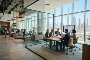 Professionals working in a modern corporate office representing Danube careers in Dubai