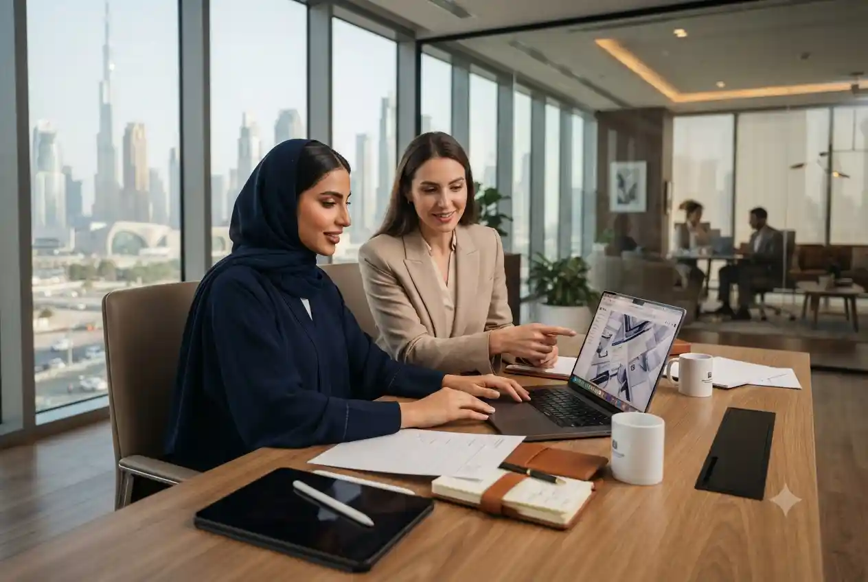 Entrepreneur completing digital marketing business setup in Dubai