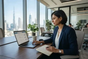 Professional using DrJobs UAE to search for jobs in Dubai.