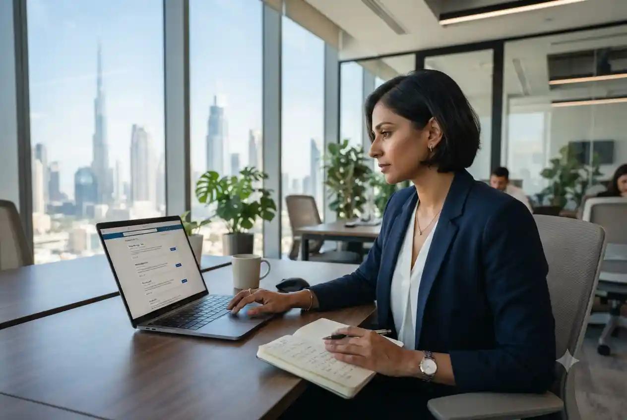 Professional using DrJobs UAE to search for jobs in Dubai.