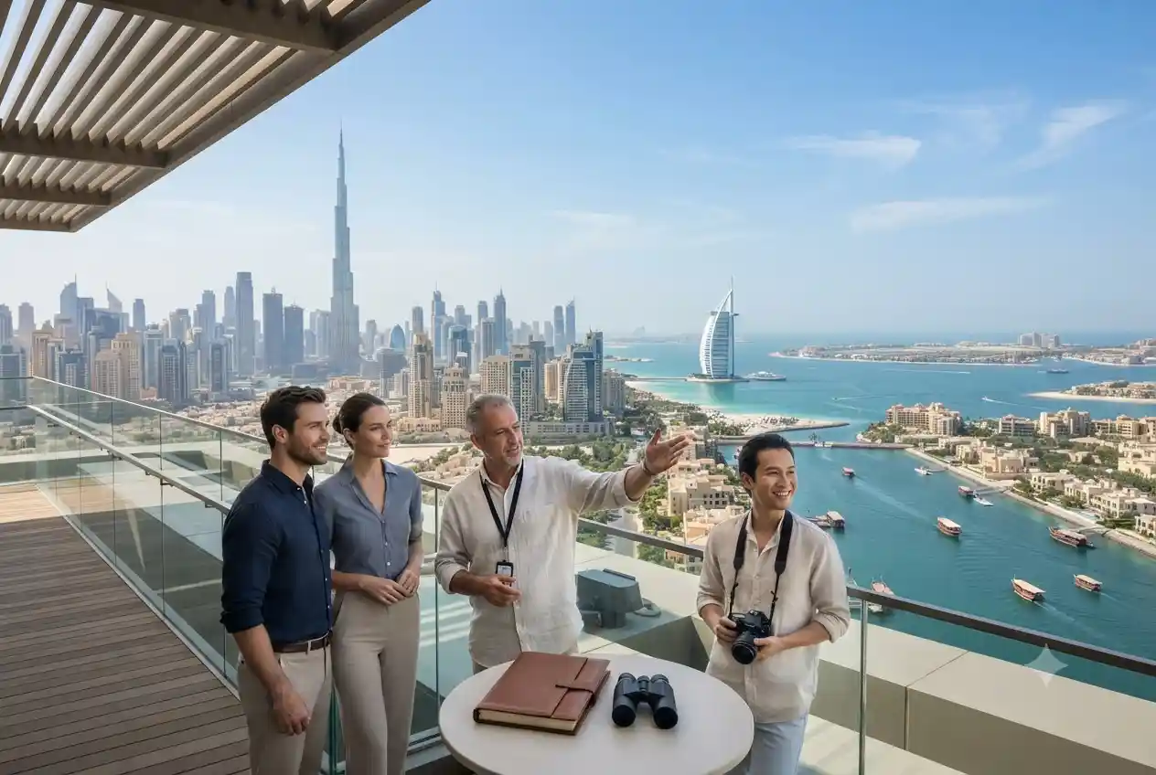 Tourists exploring Dubai's top sightseeing attractions during a city tour.