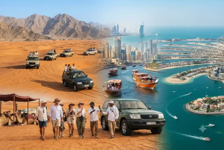 Tourists enjoying popular excursions and day trips in Dubai.