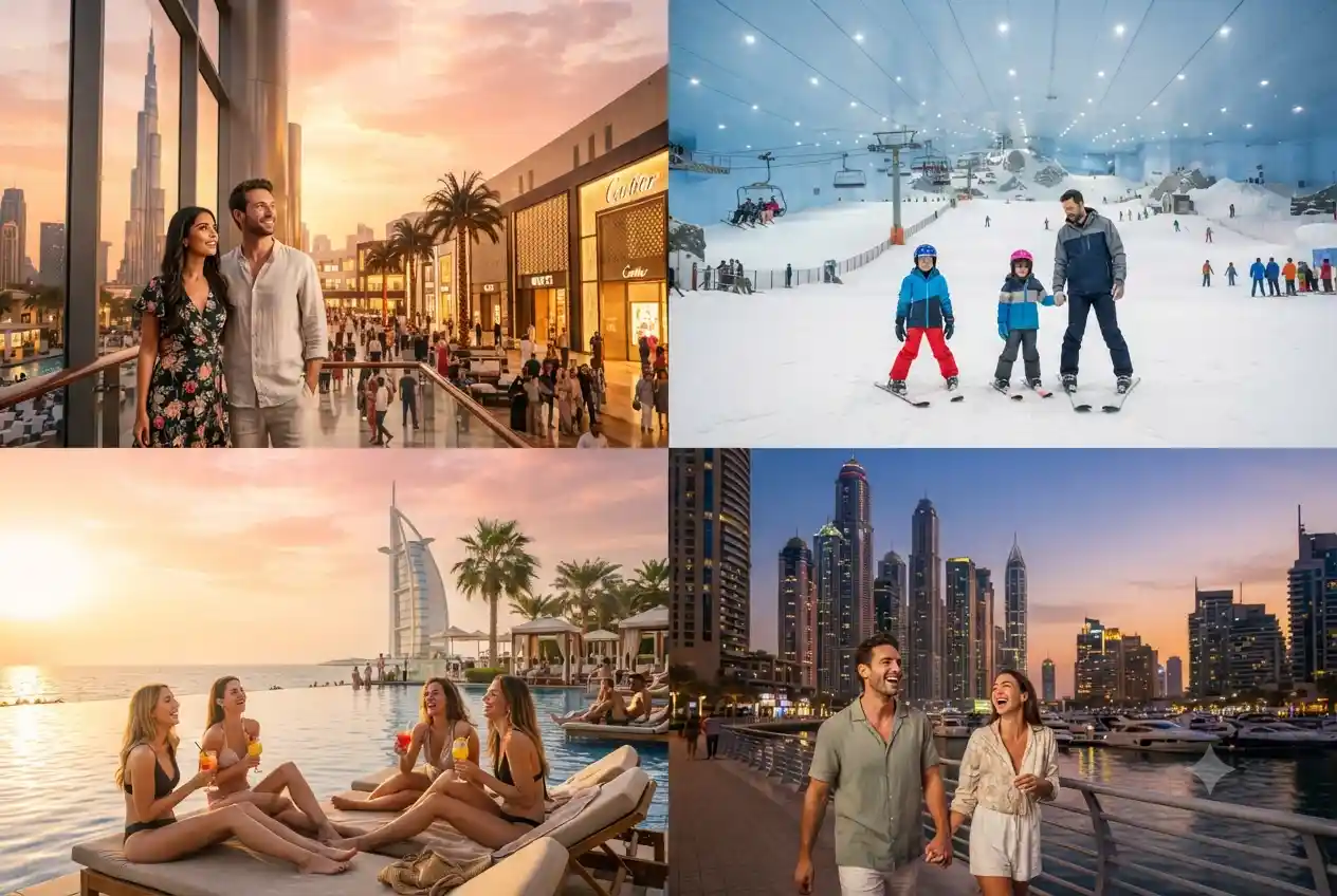 Travellers enjoying sightseeing and holiday experiences included in Dubai tour packages.