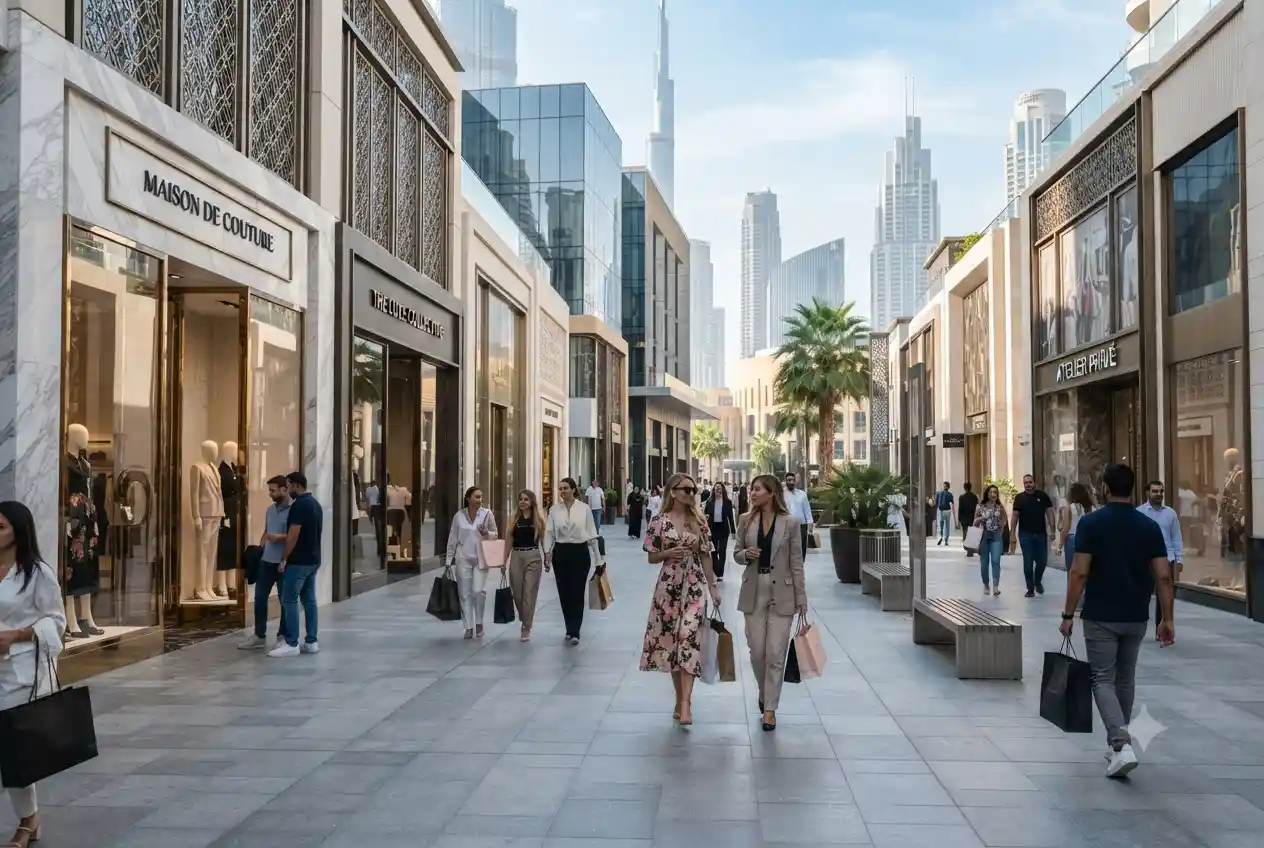 Modern fashion boutiques and luxury retail stores in Dubai