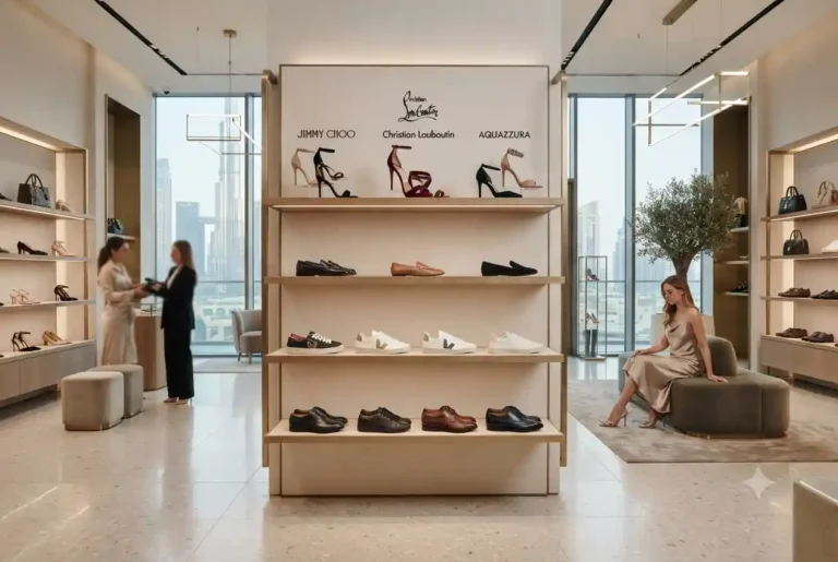Premium fashion shoes displayed in a luxury Dubai footwear store