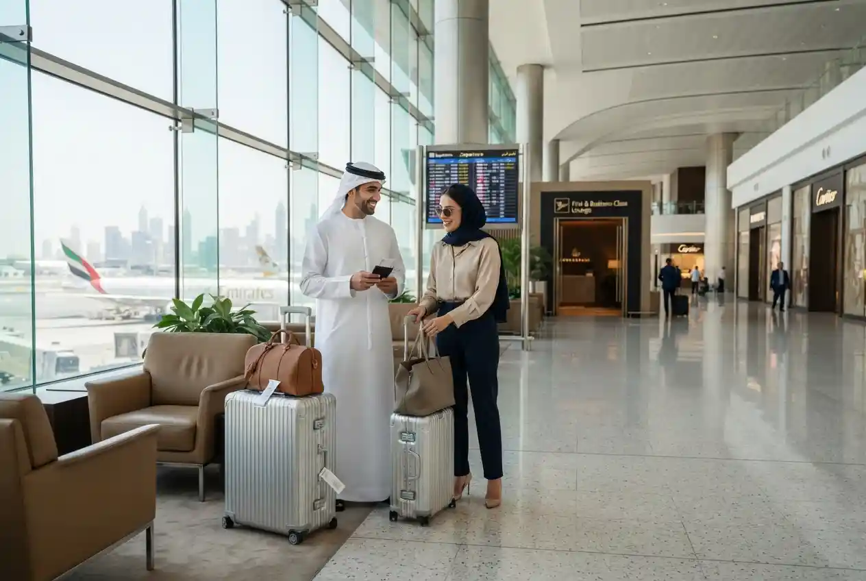 Travellers preparing for a flight and hotel package from Dubai