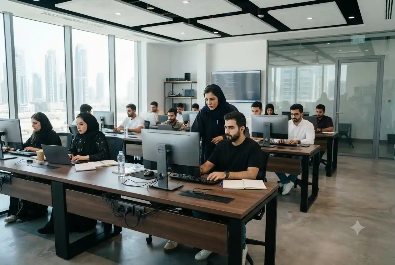 Students attending computer education and training in the UAE
