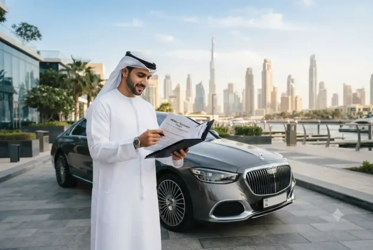 Driver reviewing GIG Car Insurance options in the UAE.