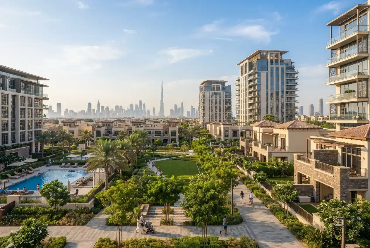 HRE Real Estate Dubai properties and residential skyline