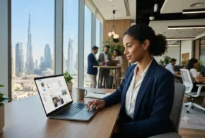 Professional using LinkedIn Jobs UAE to search for career opportunities in Dubai.
