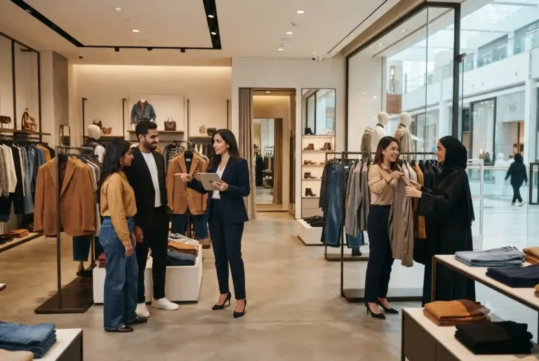 Fashion retail employees working in a modern UAE store