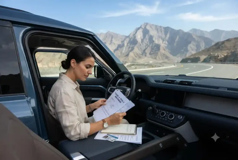 Driver preparing for a road trip with Oman car insurance coverage.