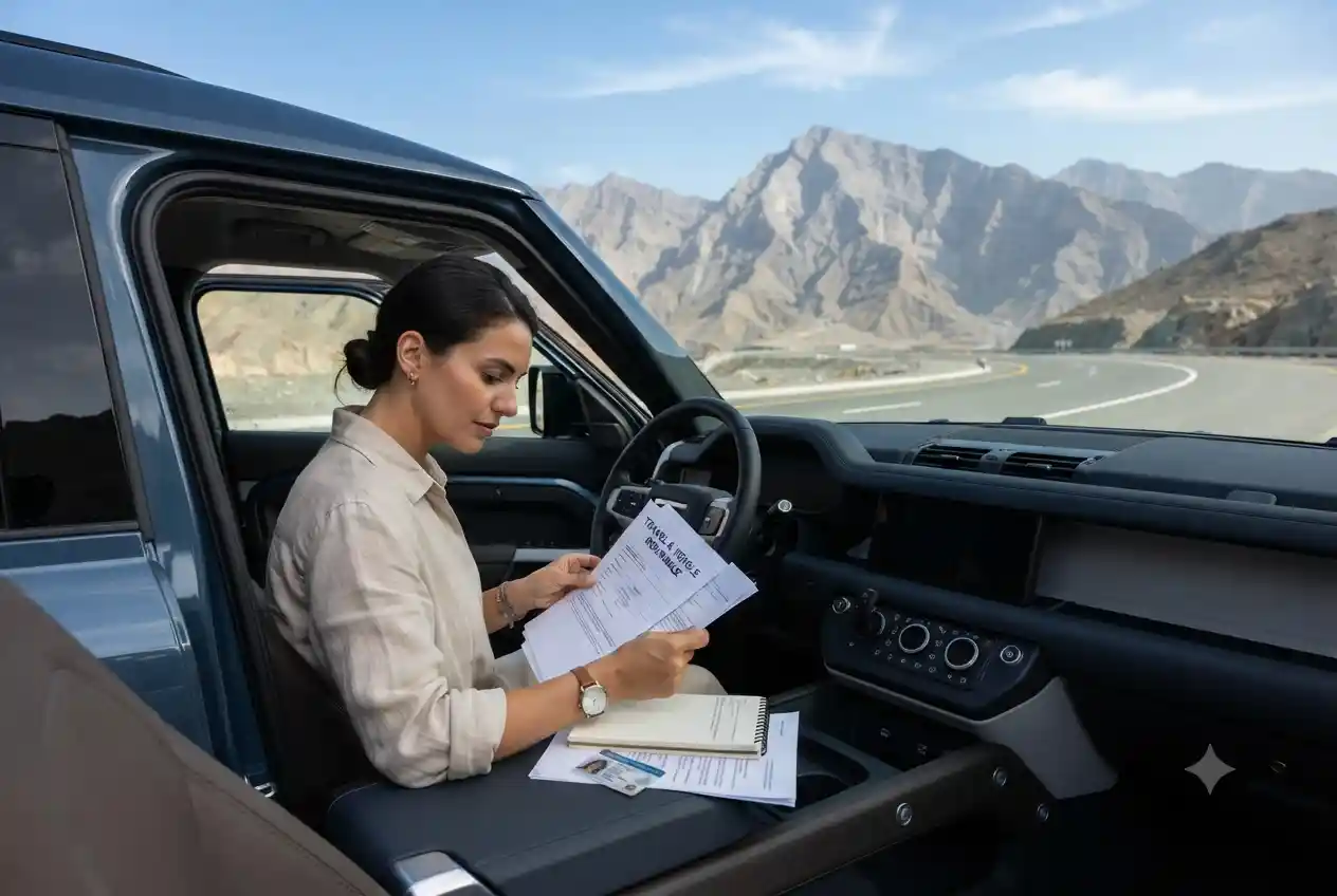 Driver preparing for a road trip with Oman car insurance coverage.
