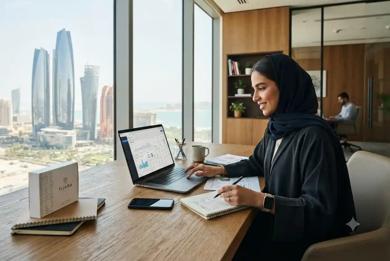 Entrepreneur managing an online business in Abu Dhabi