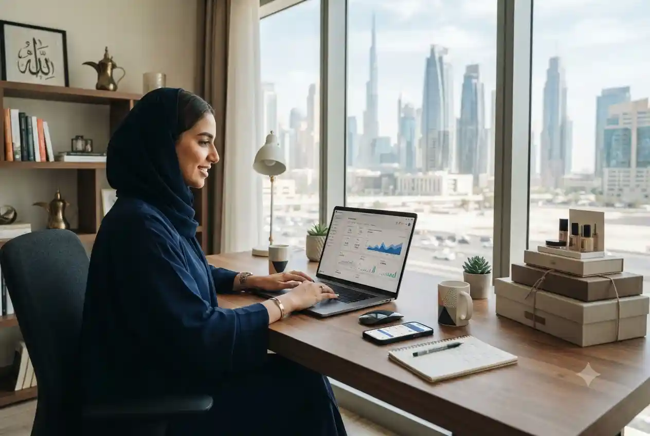 Entrepreneur working on an online business in the UAE