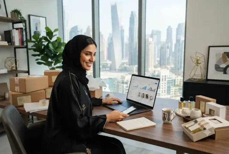 Entrepreneur managing online selling business in the UAE