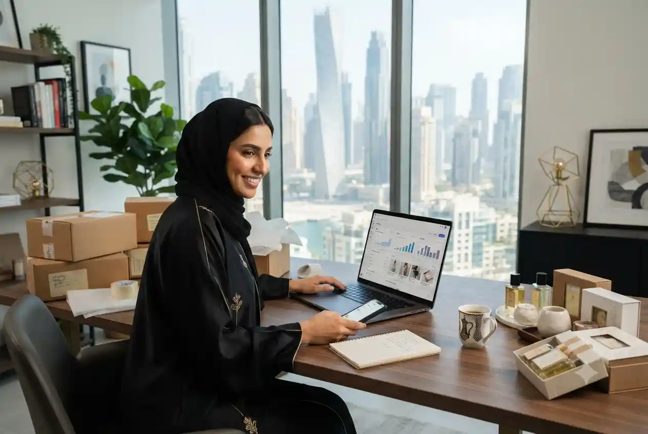 Entrepreneur managing online selling business in the UAE