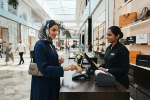 UAE shopper using a rewards credit card to earn points on purchases