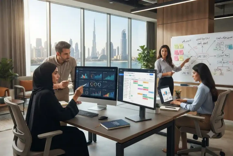 SEO content agency team developing search-optimized content for UAE businesses