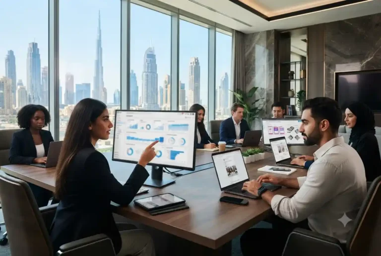Social media agency team developing digital campaigns for businesses in Abu Dhabi