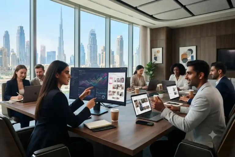 Social media agency team managing digital campaigns for a Dubai business