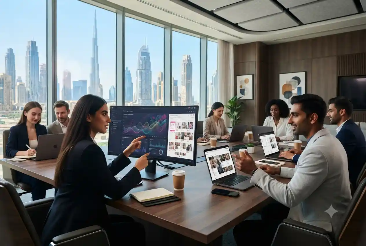 Social media agency team managing digital campaigns for a Dubai business