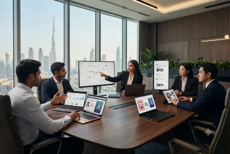 Social media management company team coordinating digital campaigns in Dubai