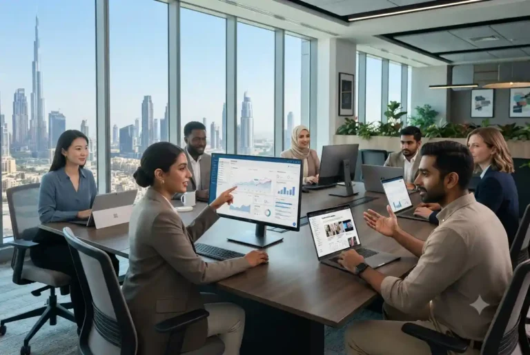 Social media marketing agency team developing campaigns for Dubai businesses