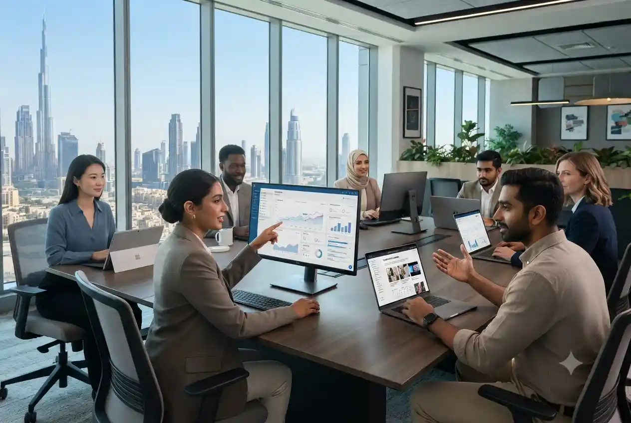 Social media marketing agency team developing campaigns for Dubai businesses