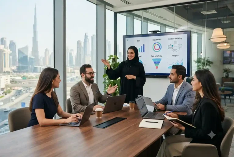 UAE marketing professionals reviewing different types of digital marketing