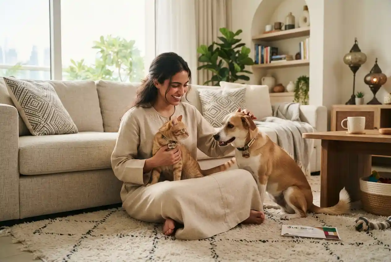 Pet adoption near me with rescued dogs and cats in a UAE home